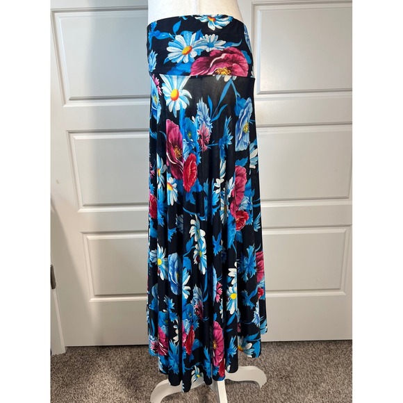Floral Maxi Skirt Blue Red Black Bohemian Casual Summer Womens Size Small - Picture 3 of 8